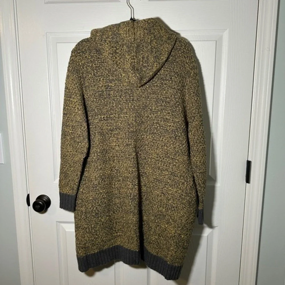 Mens Hooded Toggle Cardigan‎ Sweater M Yellow Brown Wool Blend Duffle Knit